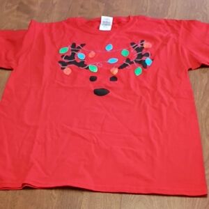 Gildan Red Kids Tee with Festive Lights Design